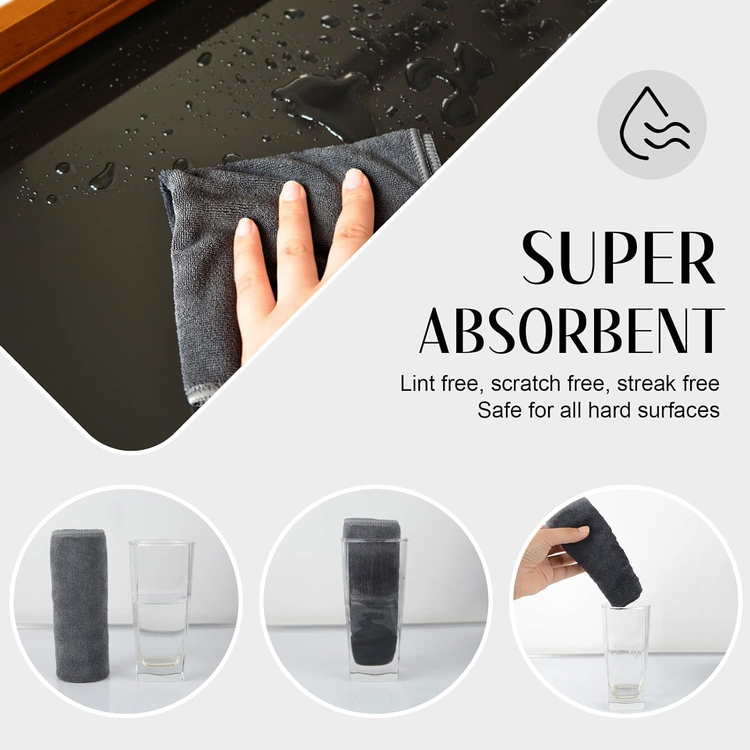 Microfiber Cleaning Cloth Ultra Absorbent Softer Towel Reusable Cloth No Streak Lintless Cleaning Clothes for Home, Kitchen, Car, Window Use 12X12 Inch Slate Grey 6 Pack