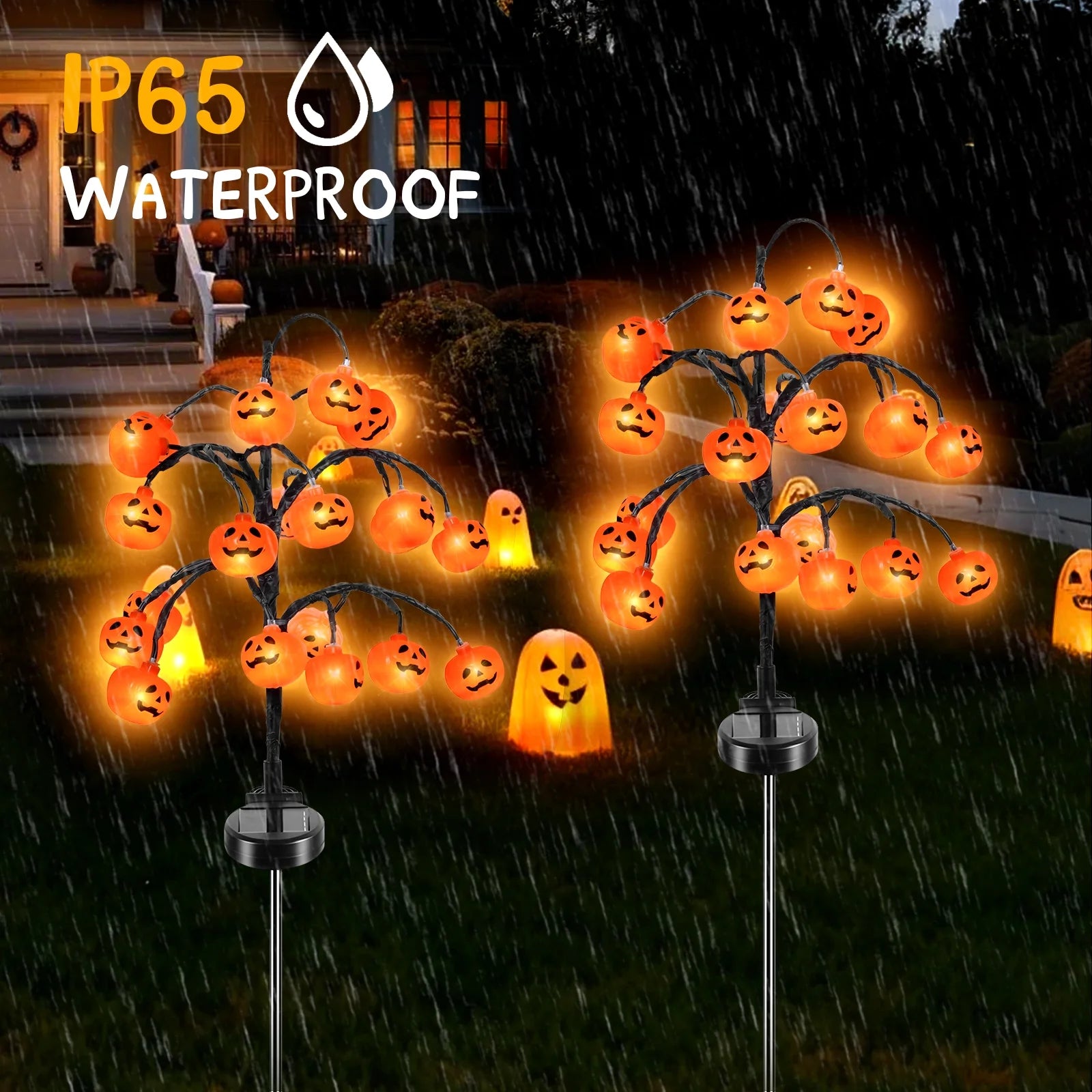 2 Pack Halloween Lights, 2 Modes Halloween Solar Pumpkin Lights Outdoor Waterproof Halloween Garden Lights for Garden Lawn Halloween Party Decor