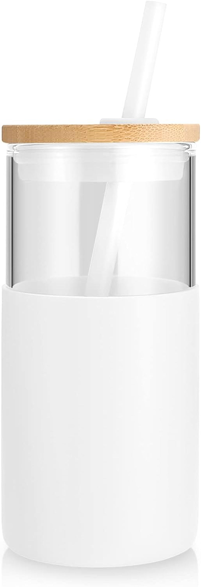 16 Oz Glass Tumbler with Straw and Bamboo Lid, Iced Coffee Cup Reusable, Smoothie Cups, Tumbler with Silicone Protective Sleeve - BPA Free