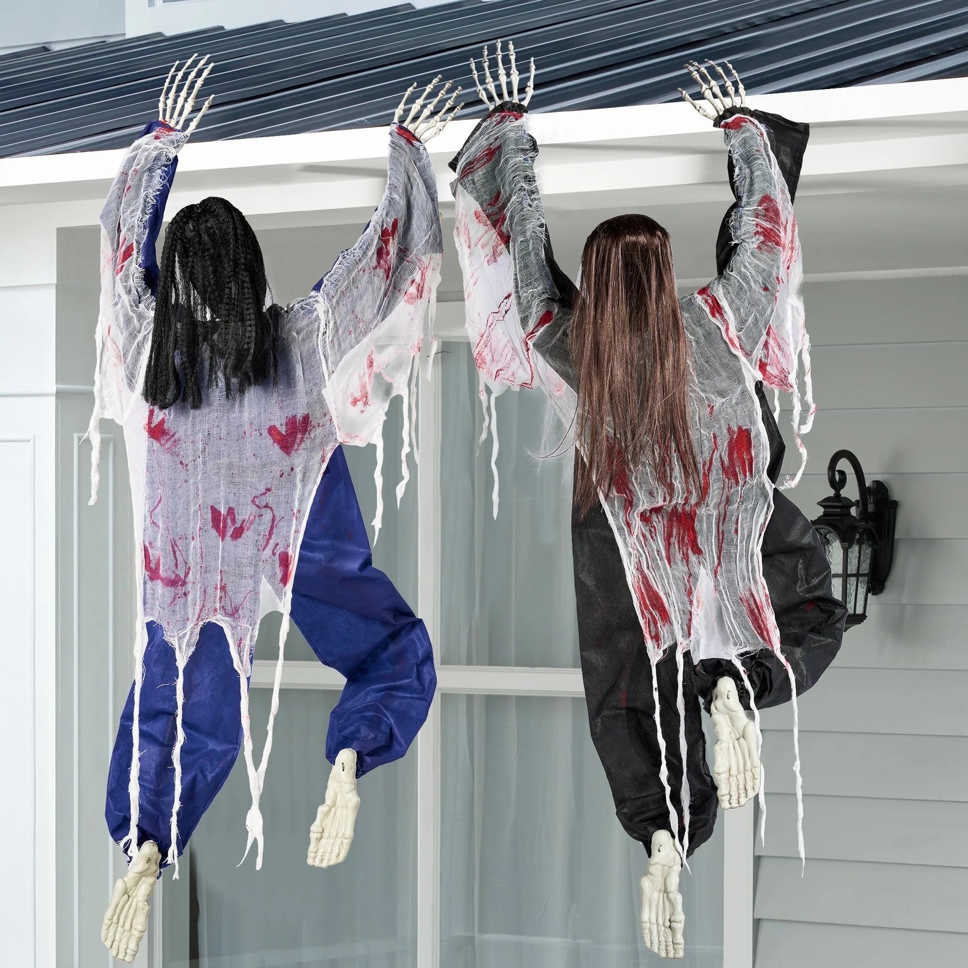 47'' Halloween Climbing Zombie Outdoor Wall Decor, 2 Pcs Halloween Zombie Undead Wall Climber for Halloween Yard Patio Wall Decor Party Supplies