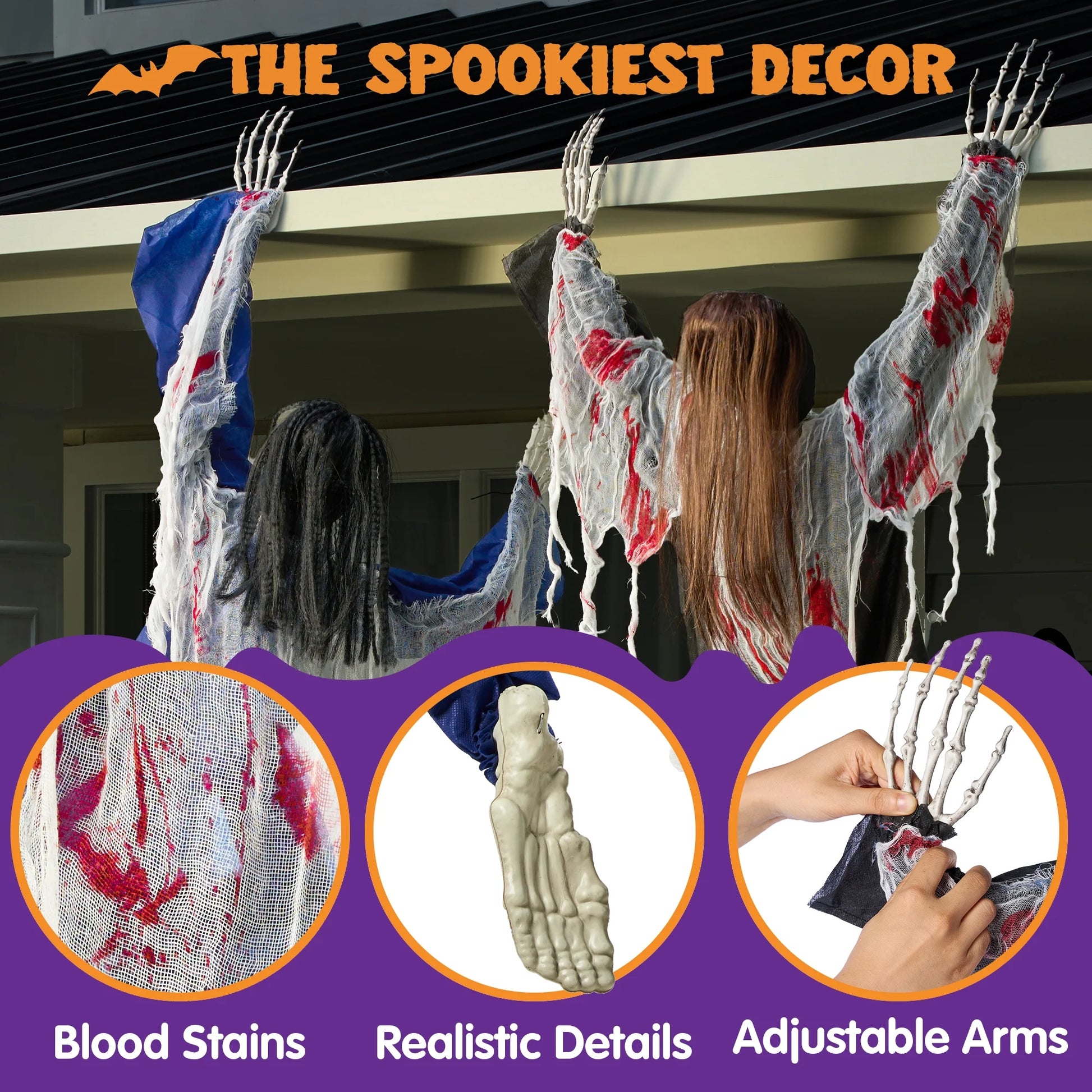 47'' Halloween Climbing Zombie Outdoor Wall Decor, 2 Pcs Halloween Zombie Undead Wall Climber for Halloween Yard Patio Wall Decor Party Supplies