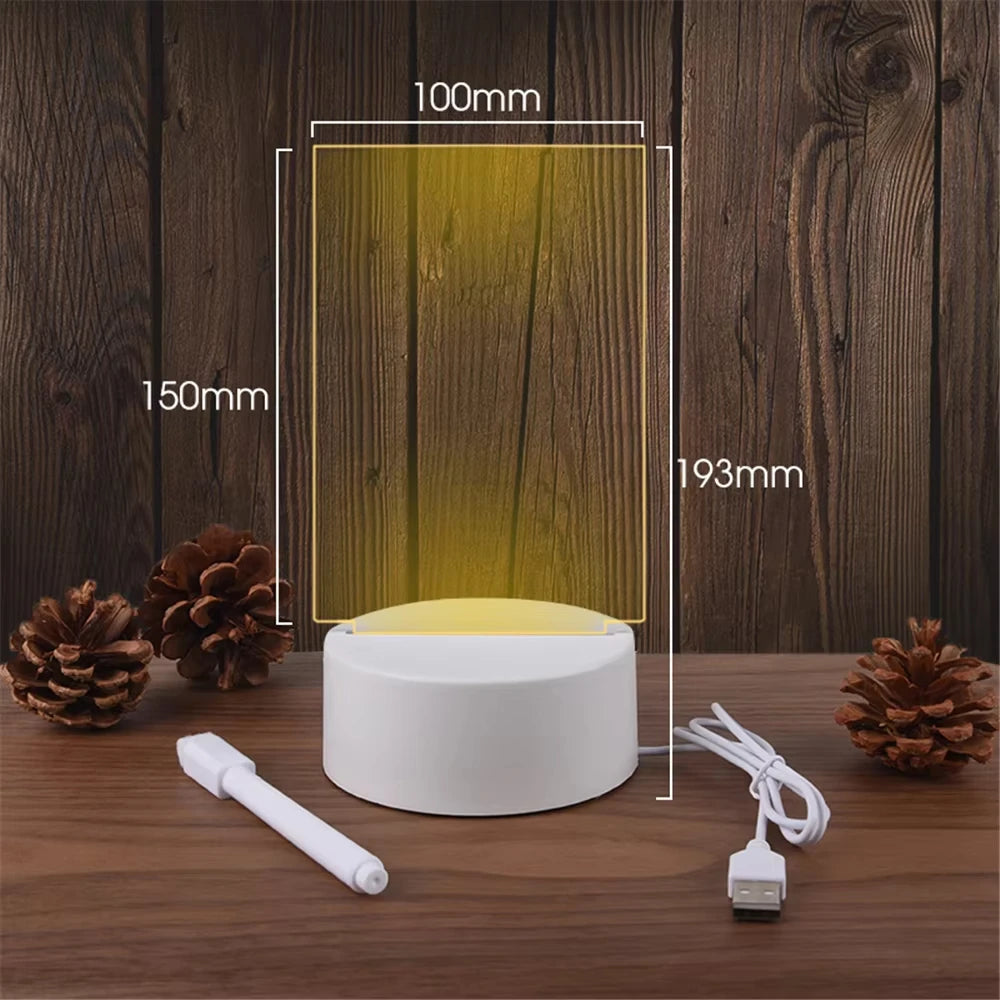 Transparent Luminous LED Night Lights DIY USB Luminous Acrylic Night Light Erasable Write Message Board Calendar Desktop Ornamen