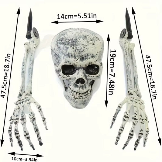 Halloween Light up Skeleton Set,1 Skull and 2 Arms,Realistic Halloween Decorations, for Halloween Party Cosplay,Halloween Gift