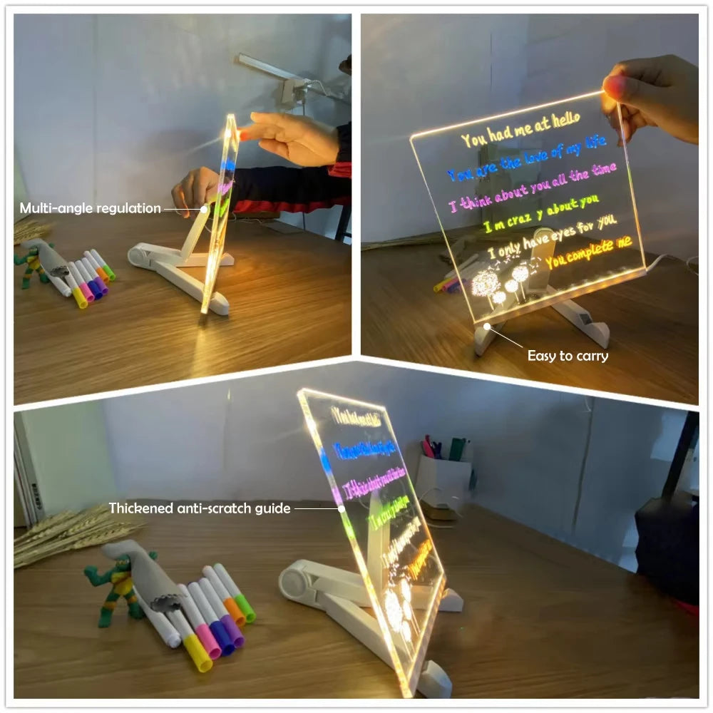 Transparent Luminous LED Night Lights DIY USB Luminous Acrylic Night Light Erasable Write Message Board Calendar Desktop Ornamen