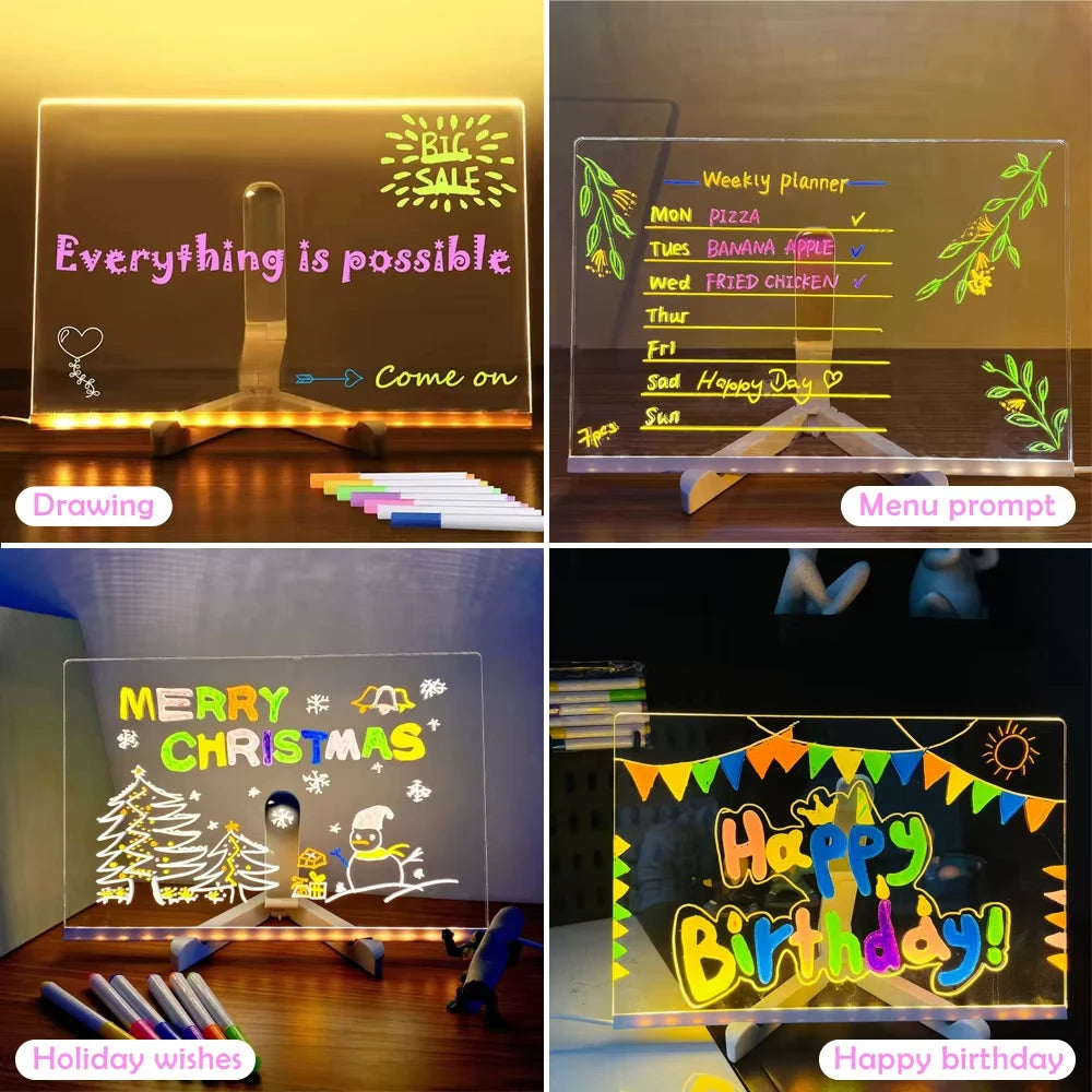 Transparent Luminous LED Night Lights DIY USB Luminous Acrylic Night Light Erasable Write Message Board Calendar Desktop Ornamen