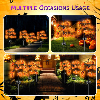 2 Pack Halloween Lights, 2 Modes Halloween Solar Pumpkin Lights Outdoor Waterproof Halloween Garden Lights for Garden Lawn Halloween Party Decor