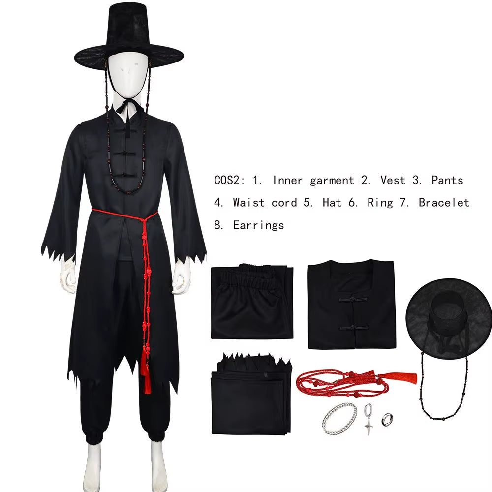 K-POP Demon Boy Group Black Suit Hat Group Uniform Demon Hunters Saja Boy Cosplay Costume Wig Jinu Abby Baby Outfit Halloween